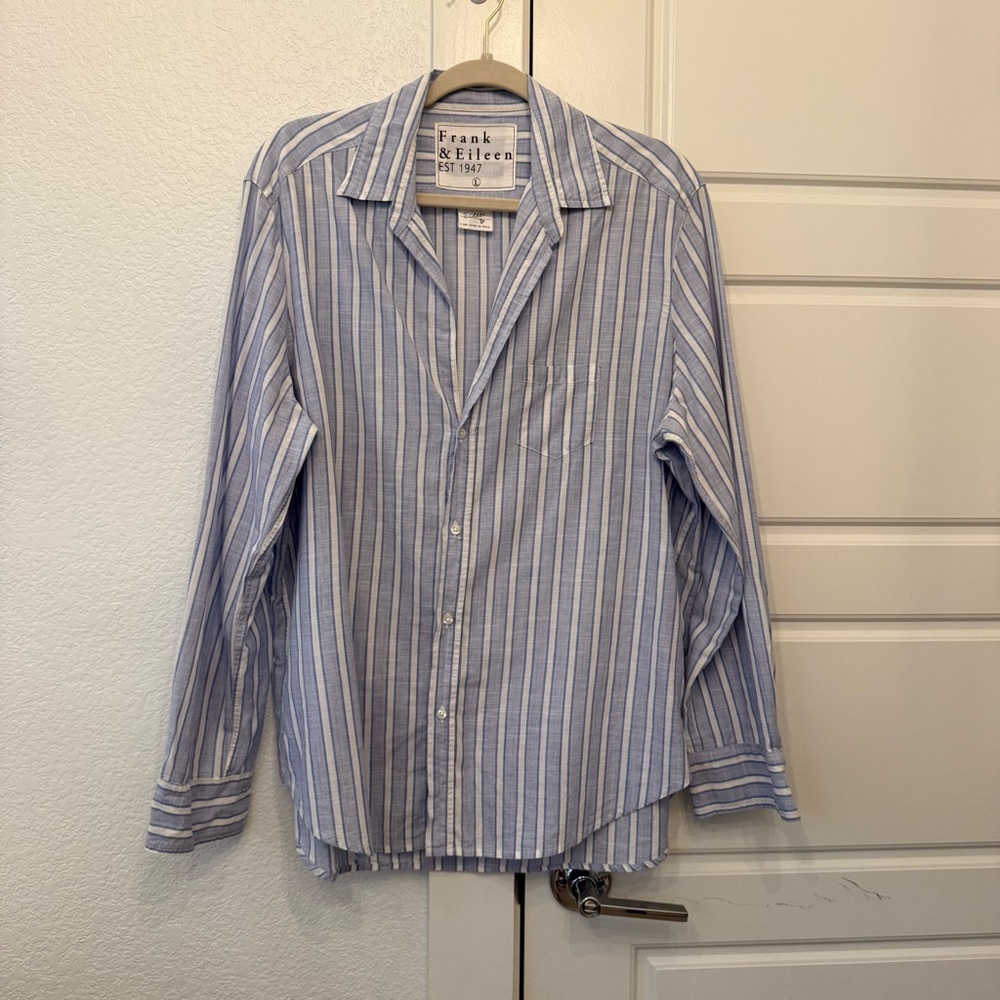 Frank & Eileen Blue and White Striped Button-Down Shirt